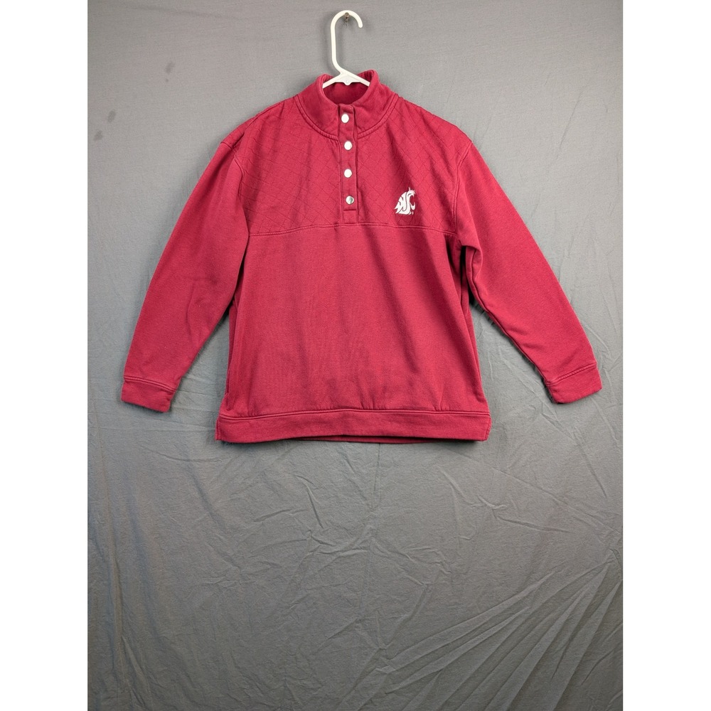 Champion Washington State Cougars Quilted Snap Neck Sweatshirt Red Small‎